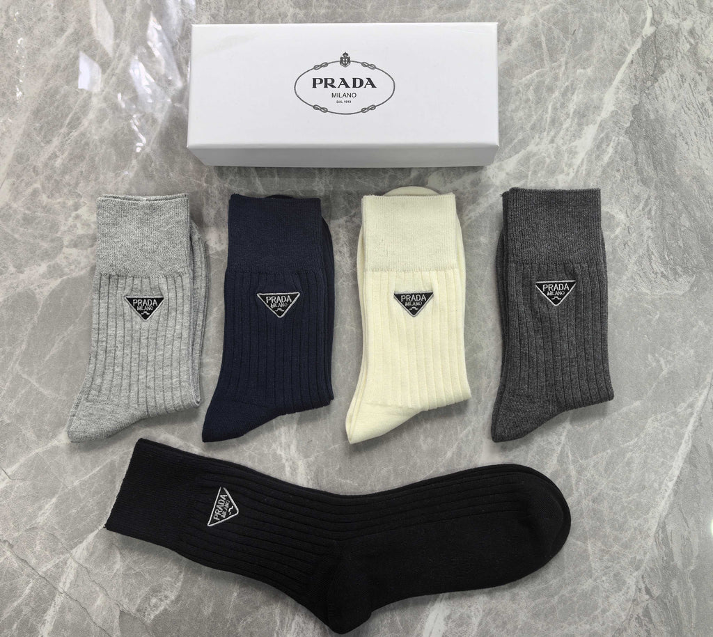 Prada Triangular Emblem Details Crew Socks - 5-Pair Set