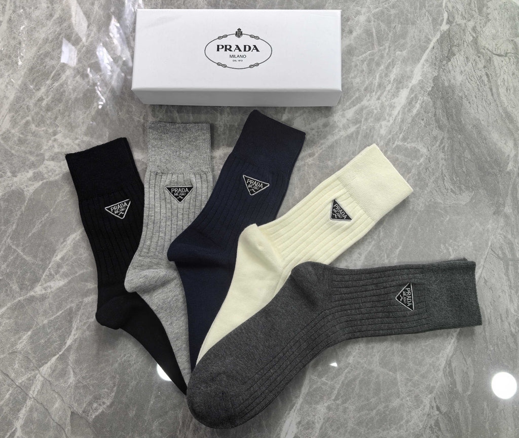 Prada Triangular Emblem Details Crew Socks - 5-Pair Set