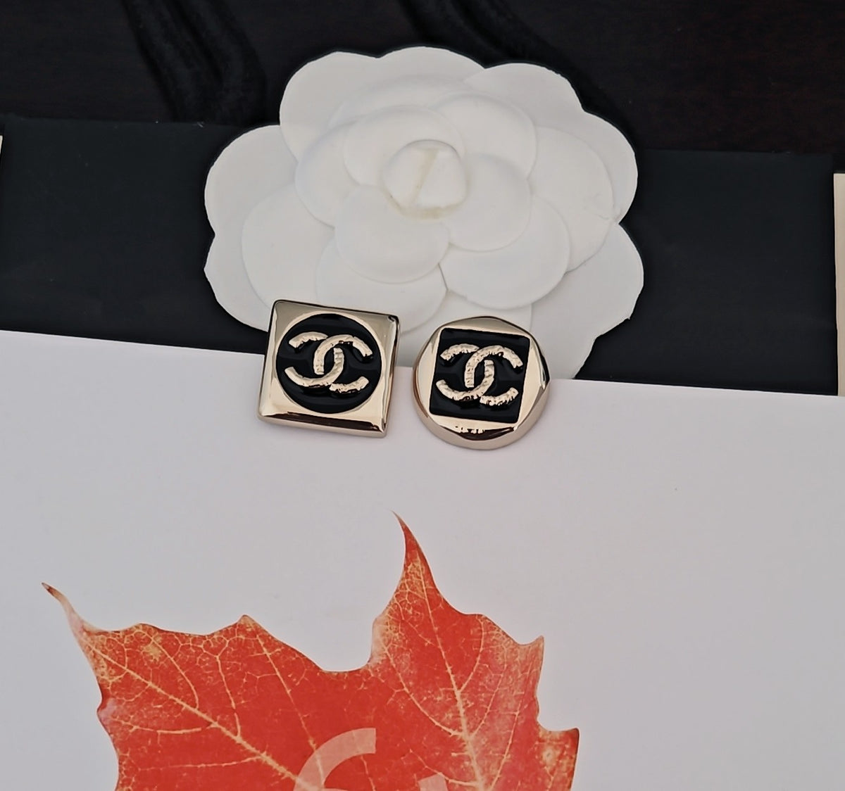 Square Stud Earrings in Gold-Tone – Black Detail main product view