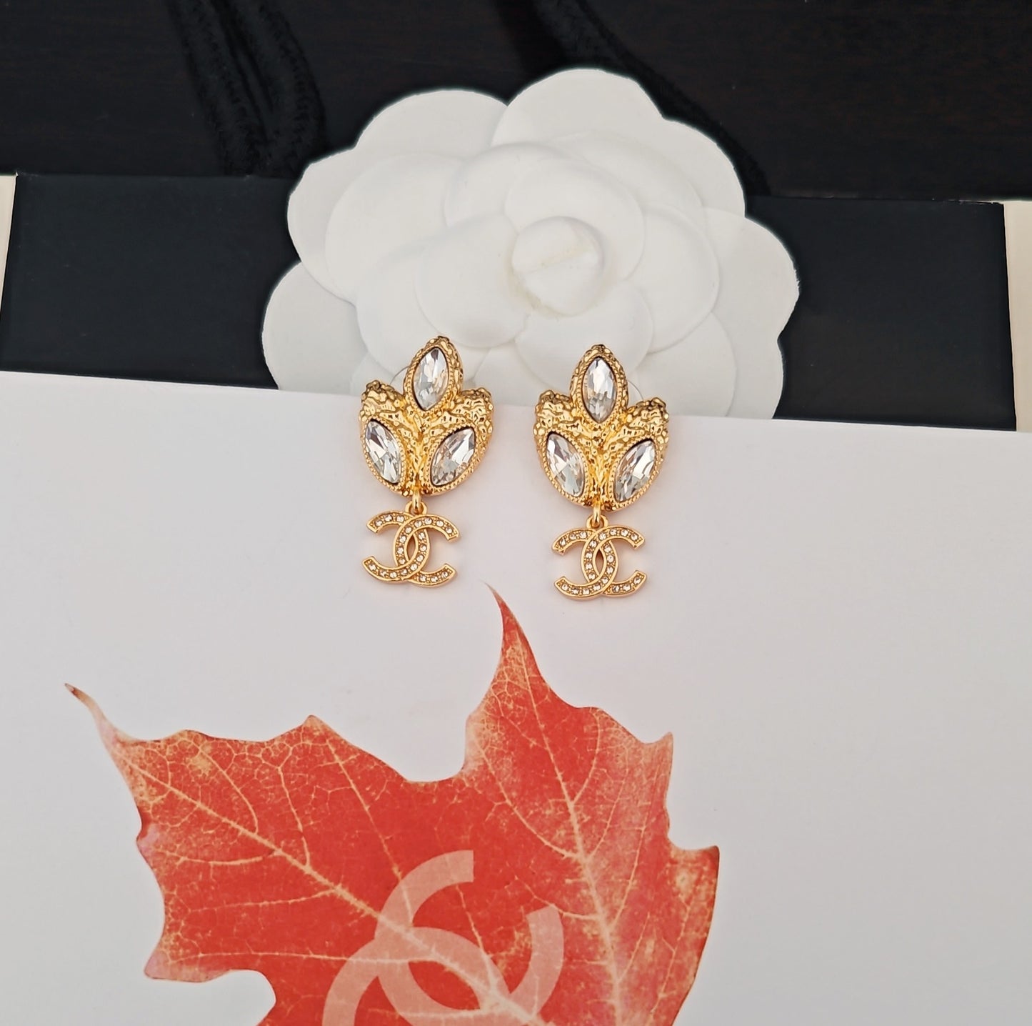 Signature Emblem Crystal-Accent Statement Earrings – Design 011 close-up detail