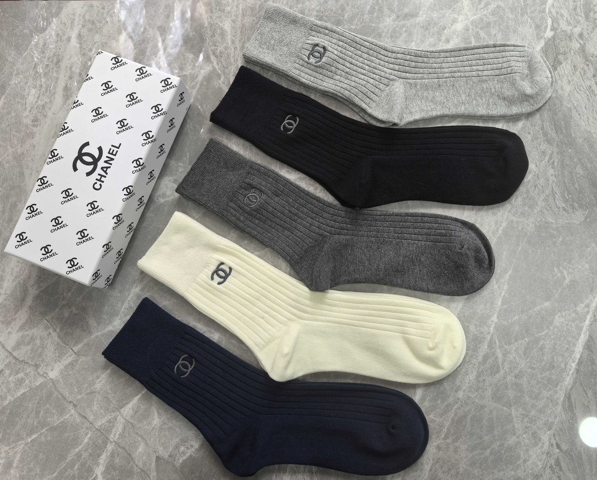 Chanel Small Emblem Details Crew Socks - 5-Pair Set
