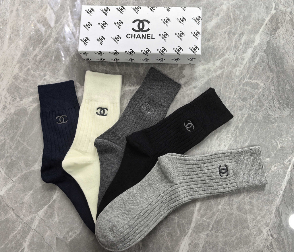 Chanel Small Emblem Details Crew Socks - 5-Pair Set