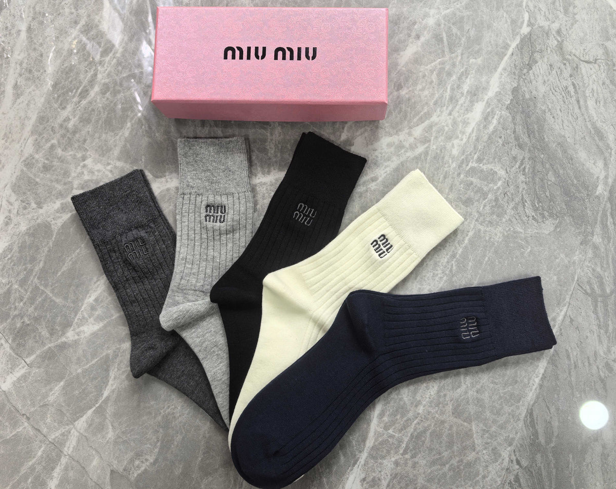 Miu Miu Restrained Wordmarks Crew Socks - 5-Pair Set