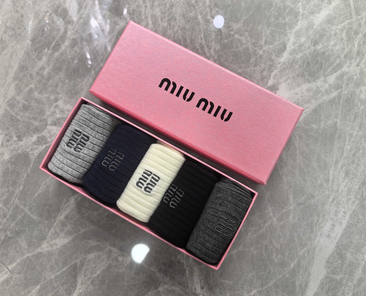 Miu Miu Restrained Wordmarks Crew Socks - 5-Pair Set