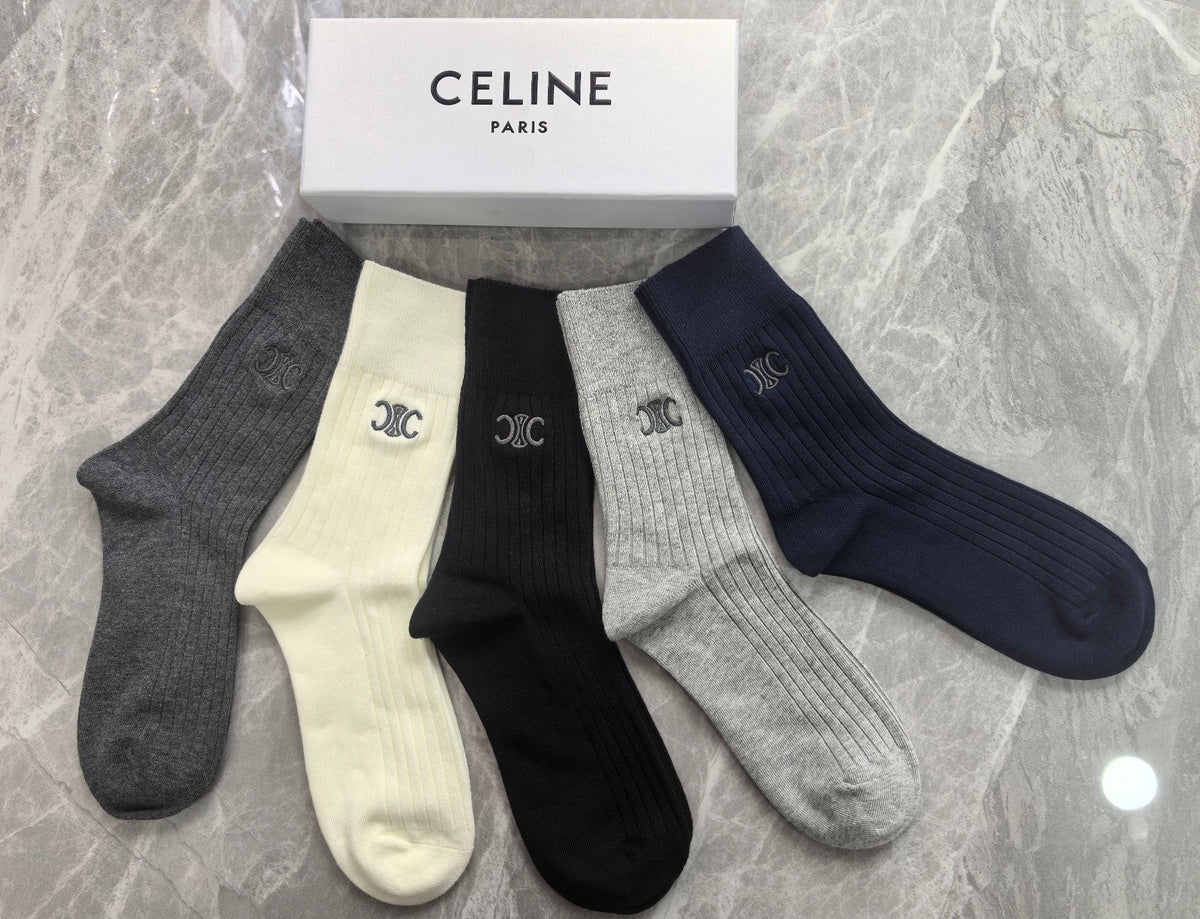 Celine Cotton Crew Socks - 5-Pair Pack