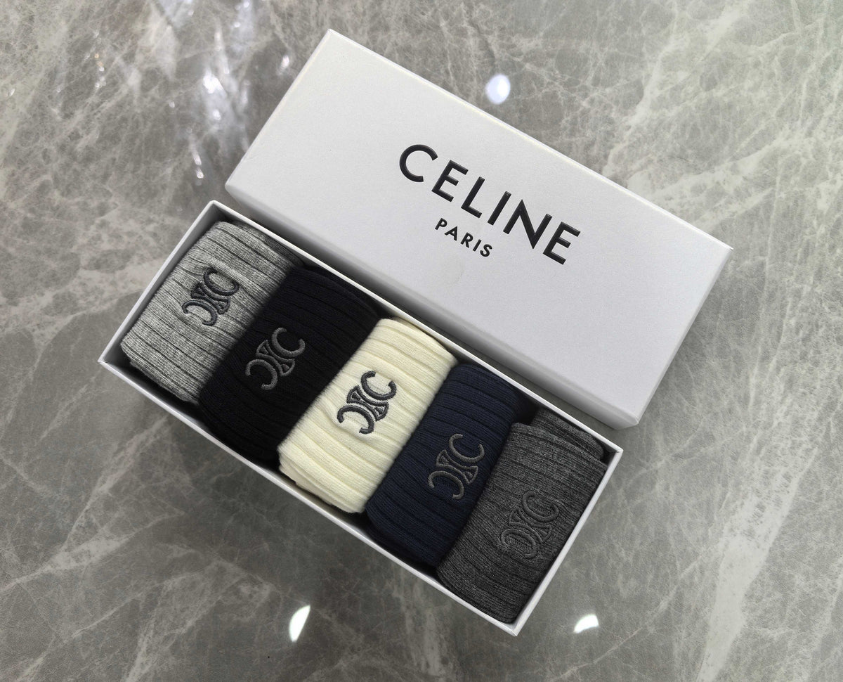 Celine Cotton Crew Socks - 5-Pair Pack