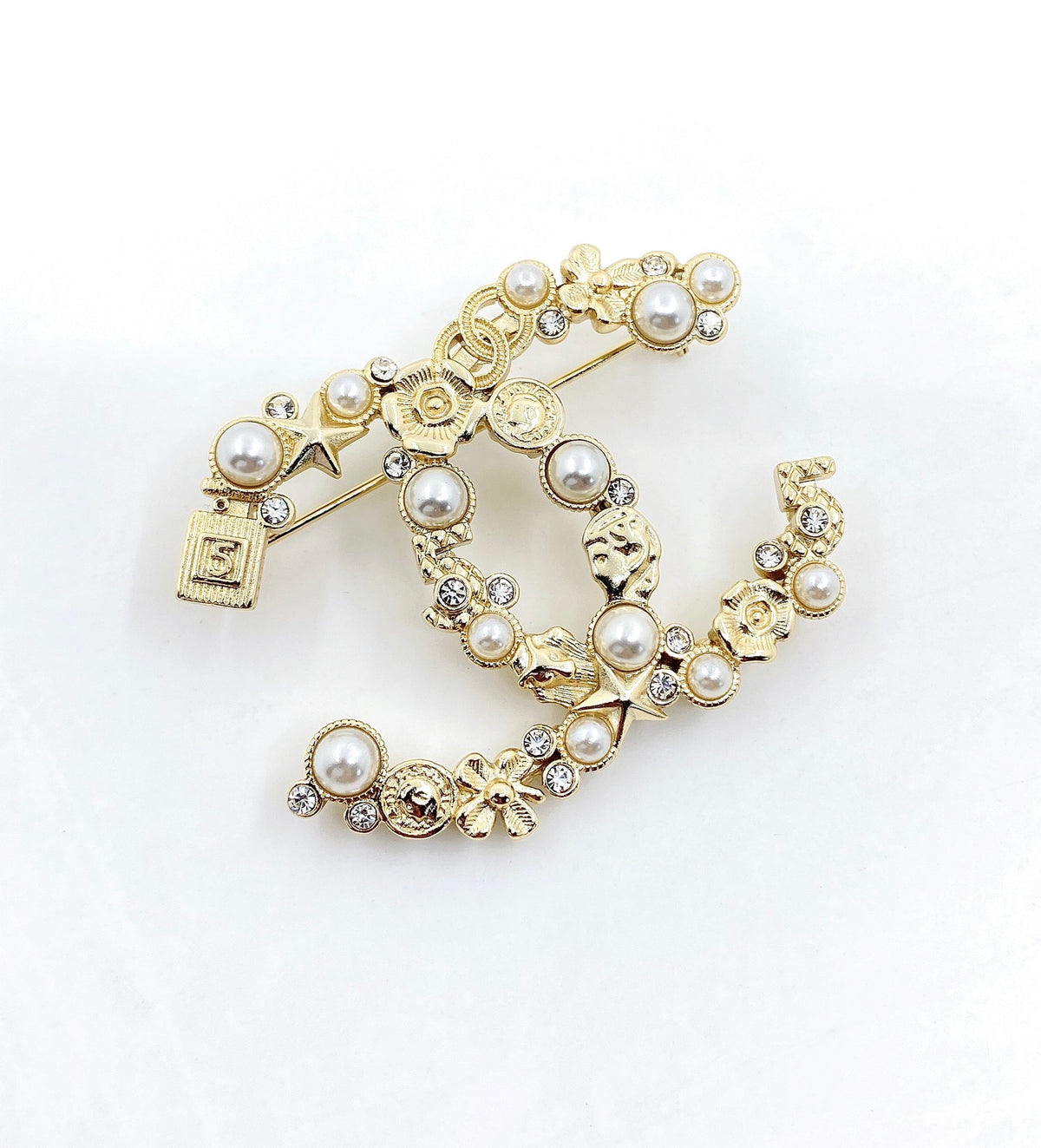 Signature Emblem Brooch in Polished Metal-Tone – Design 009 styled product view