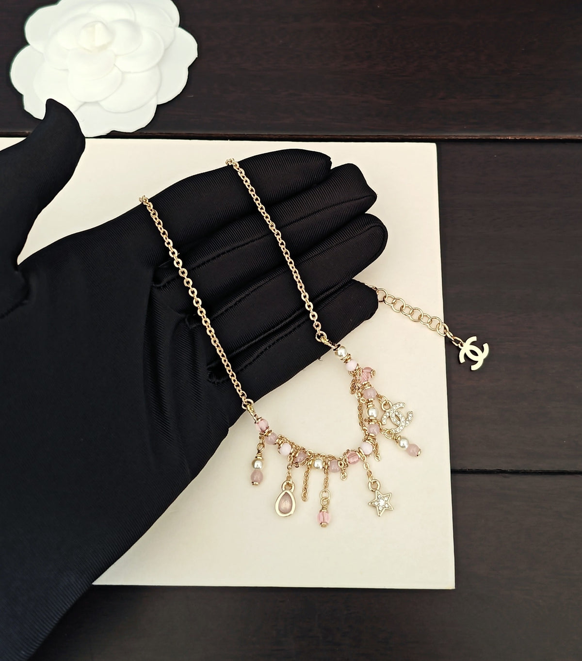 Signature Emblem Pendant Necklace in Gold-Tone – Design 033 detail view