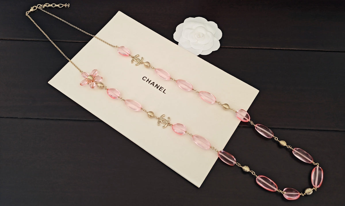 Signature Emblem Pendant Necklace in Gold-Tone – Pink Detail – Design 007 detail view
