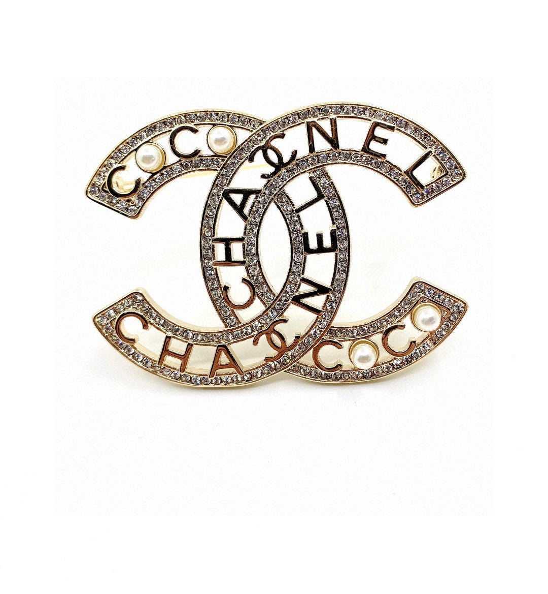 Letter Brooch in Polished Metal-Tone – Pearl Detail main product view