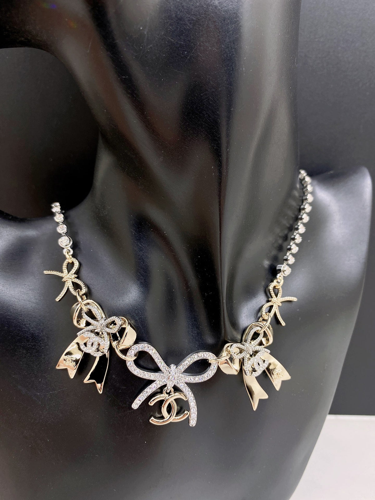 Bow Pendant Necklace in Gold-Tone – Design 002 front product view