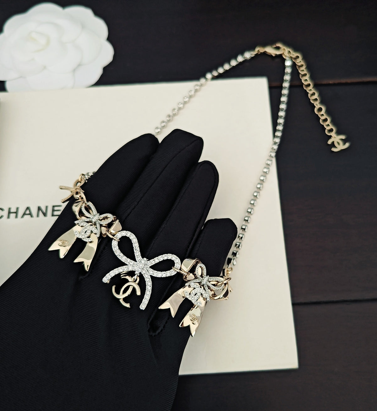 Bow Pendant Necklace in Gold-Tone – Design 001 detail view
