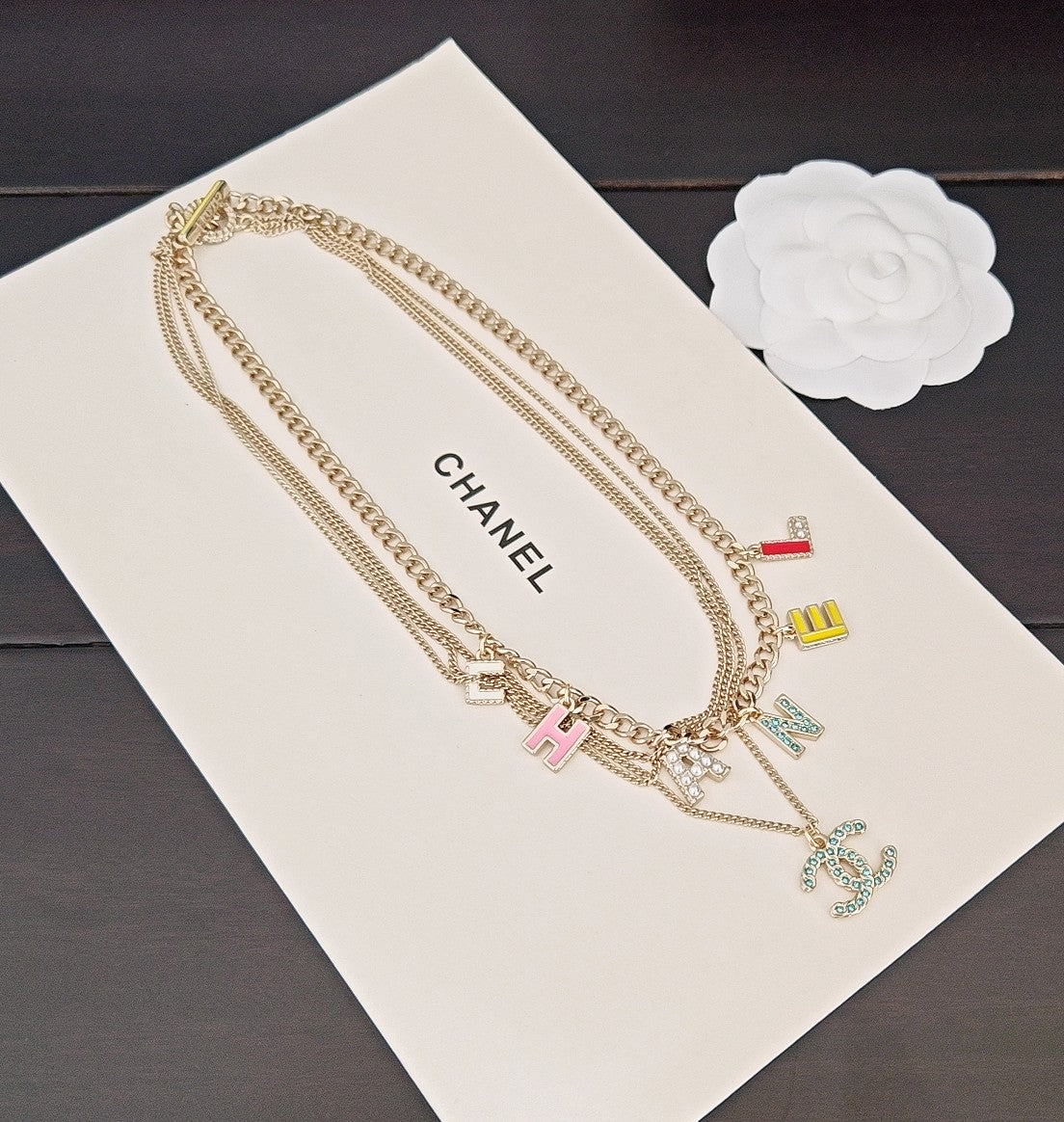 Letter Pendant Necklace in Gold-Tone – Blue Detail – Design 004 close-up detail
