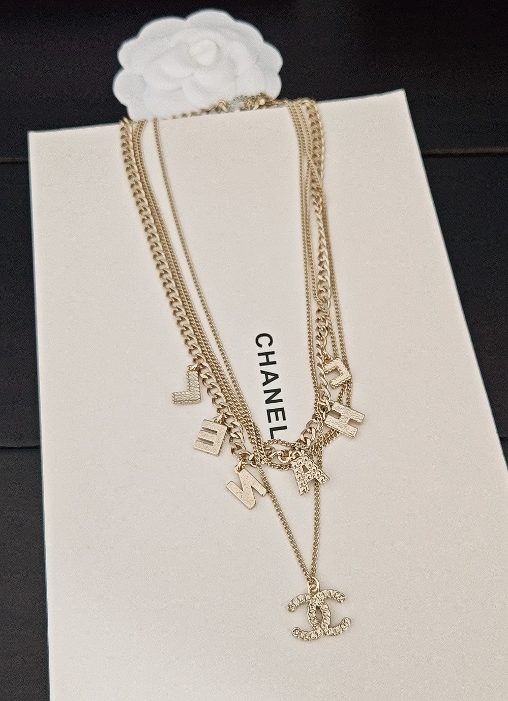 Letter Pendant Necklace in Gold-Tone – Blue Detail – Design 004 front product view