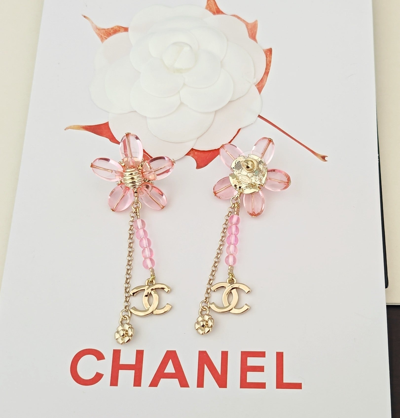 Floral Jewelry Accessory in Gold-Tone – Pink Detail front product view