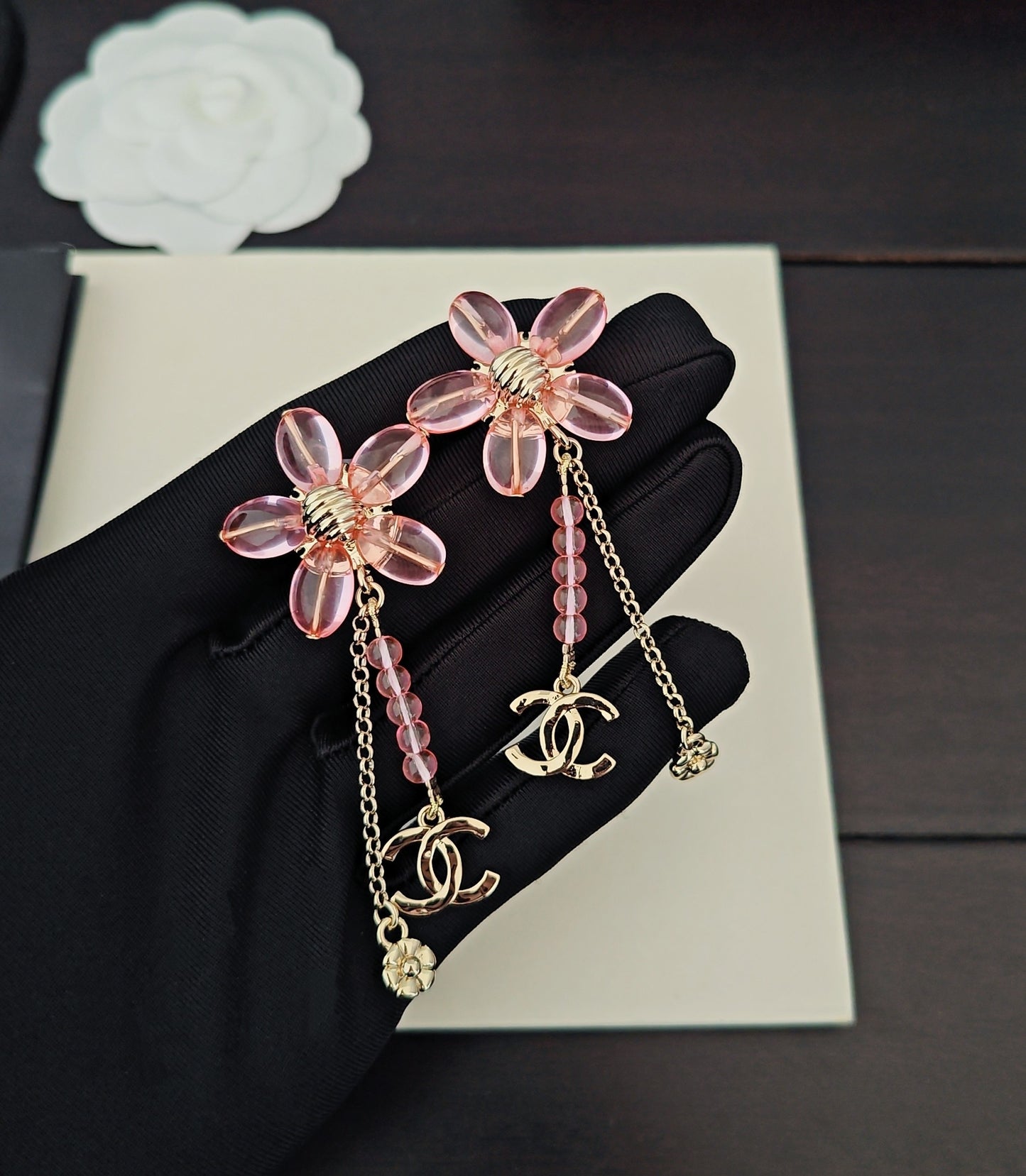 Floral Jewelry Accessory in Gold-Tone – Pink Detail main product view