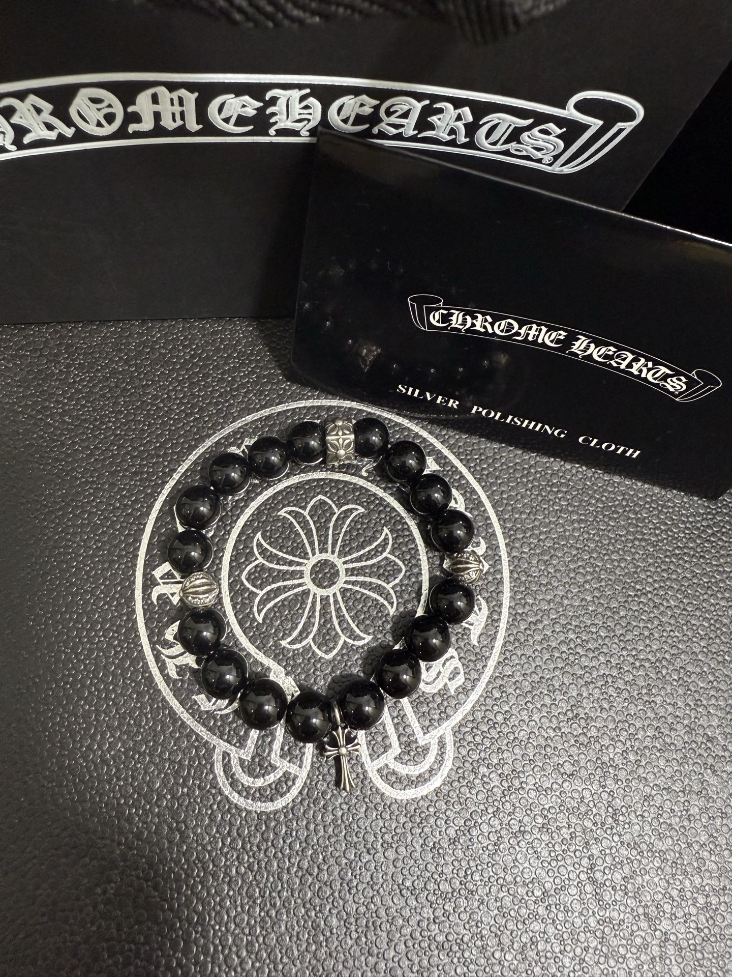 Gothic Emblem Beaded Bracelet in Antique Silver-Tone – Design 27 close-up detail