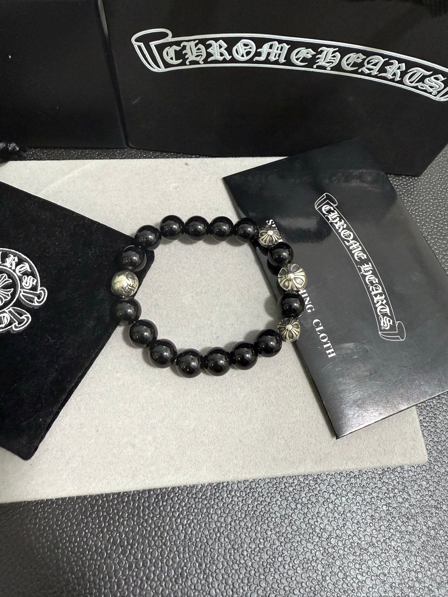 Gothic Emblem Beaded Bracelet in Antique Silver-Tone – Design 28 close-up detail