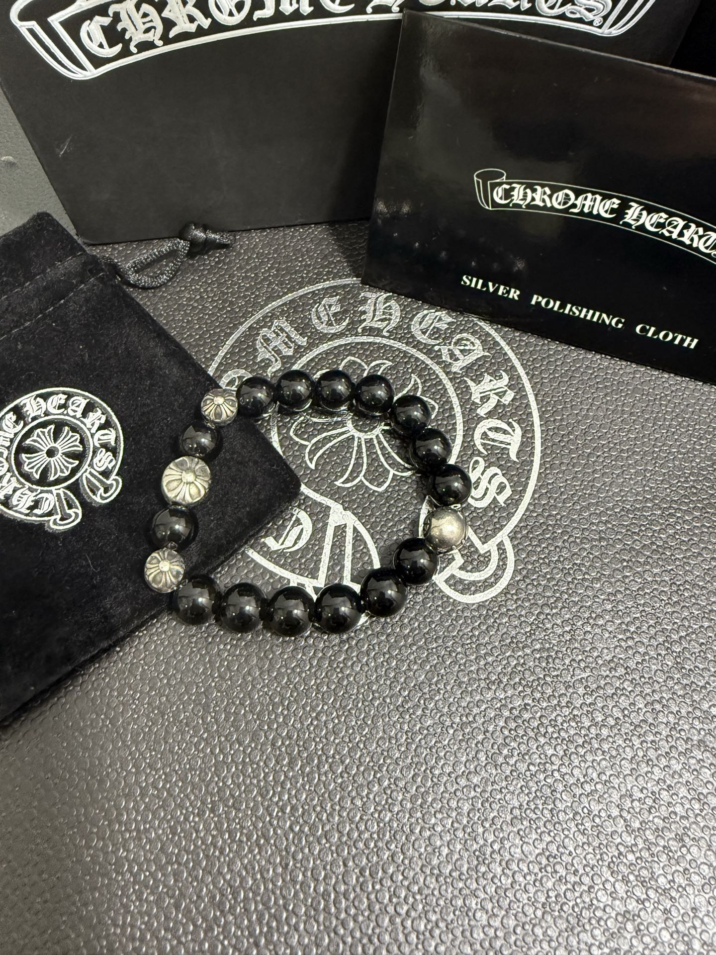 Gothic Emblem Beaded Bracelet in Antique Silver-Tone – Design 28 main product view