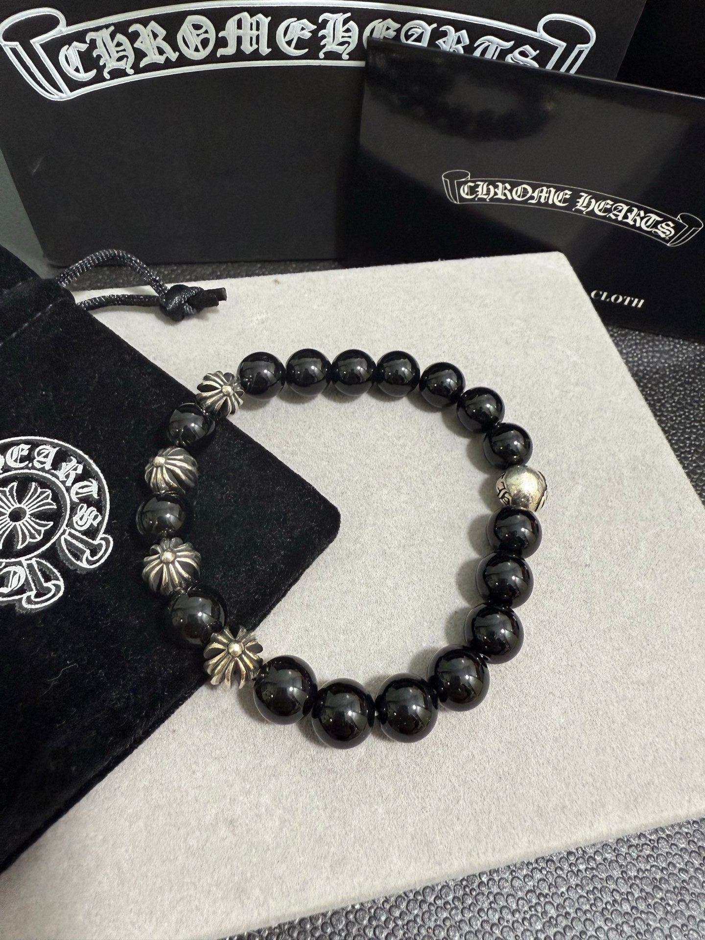 Gothic Emblem Beaded Bracelet in Antique Silver-Tone – Design 29 main product view