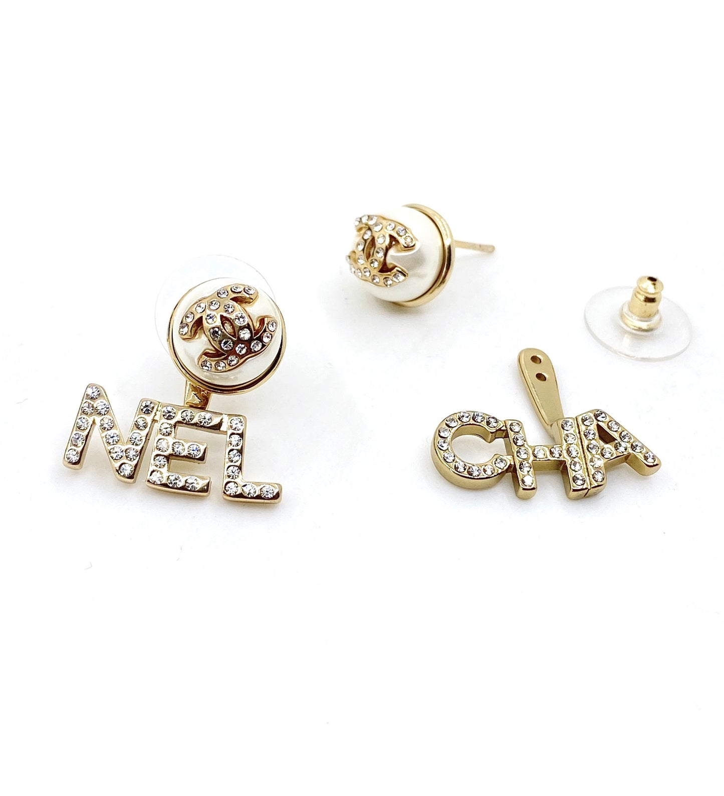 Letter Statement Earrings in Gold-Tone – Design 002 detail view