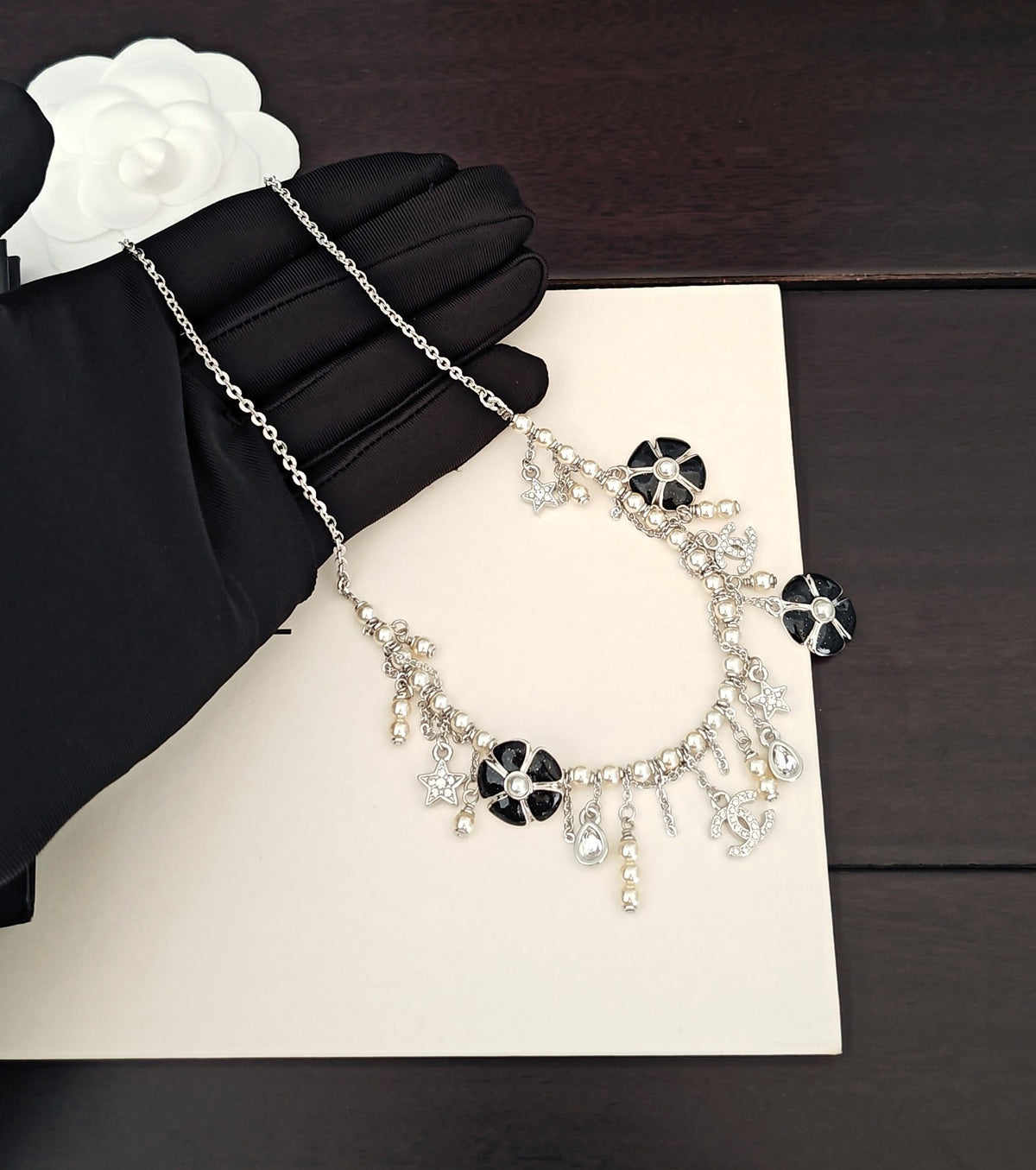 Signature Emblem Pendant Necklace in Gold-Tone – Black Detail – Design 013 detail view