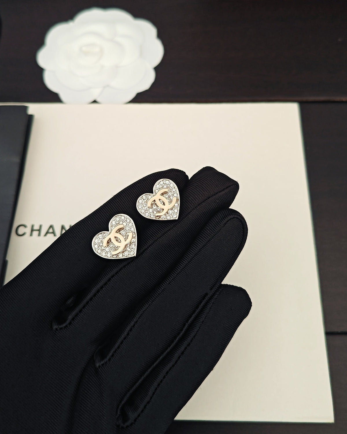Heart Crystal-Accent Stud Earrings – Heart Detail – Design 002 main product view