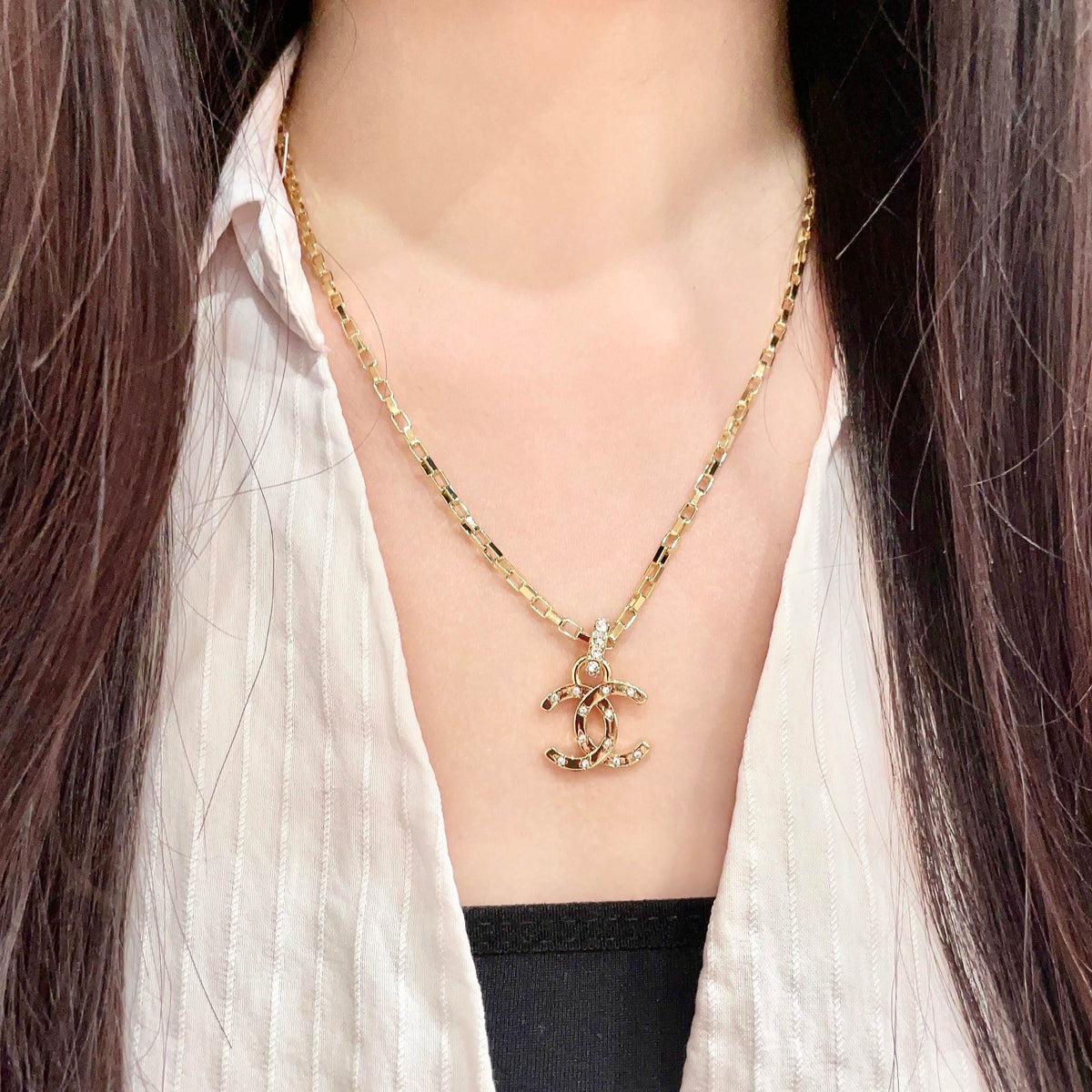 Double-C Emblem Crystal-Accent Pendant Necklace – Design 033 main product view