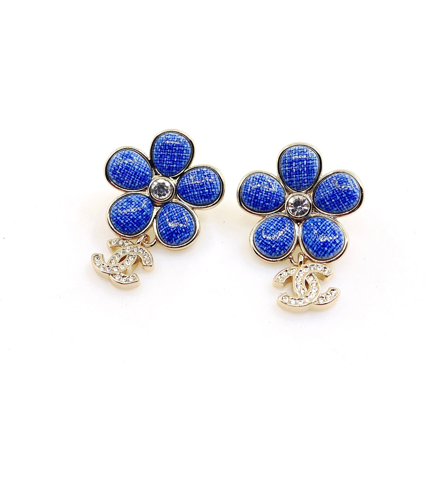 Floral Statement Earrings in Gold-Tone – Blue Detail main product view