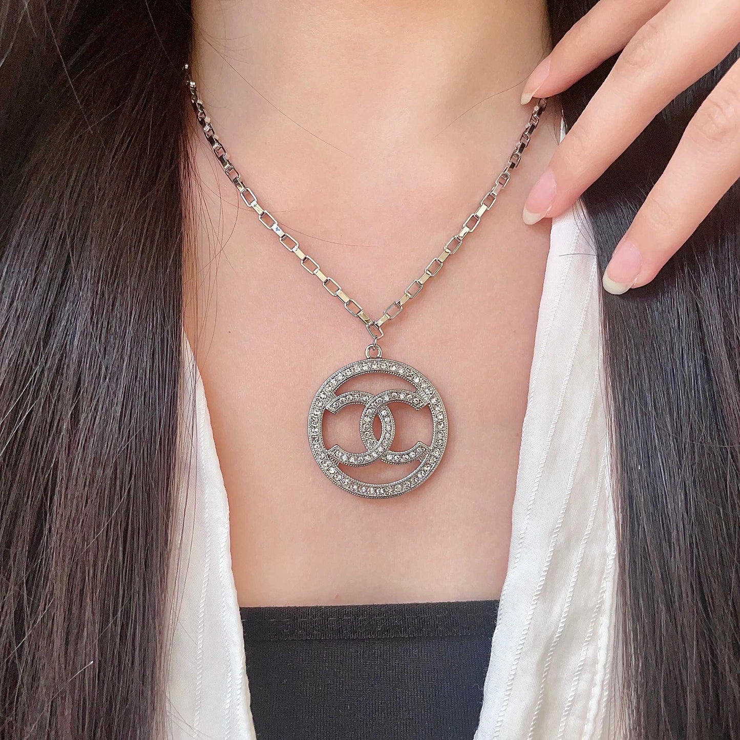 Double-C Emblem Crystal-Accent Pendant Necklace – Design 010 main product view