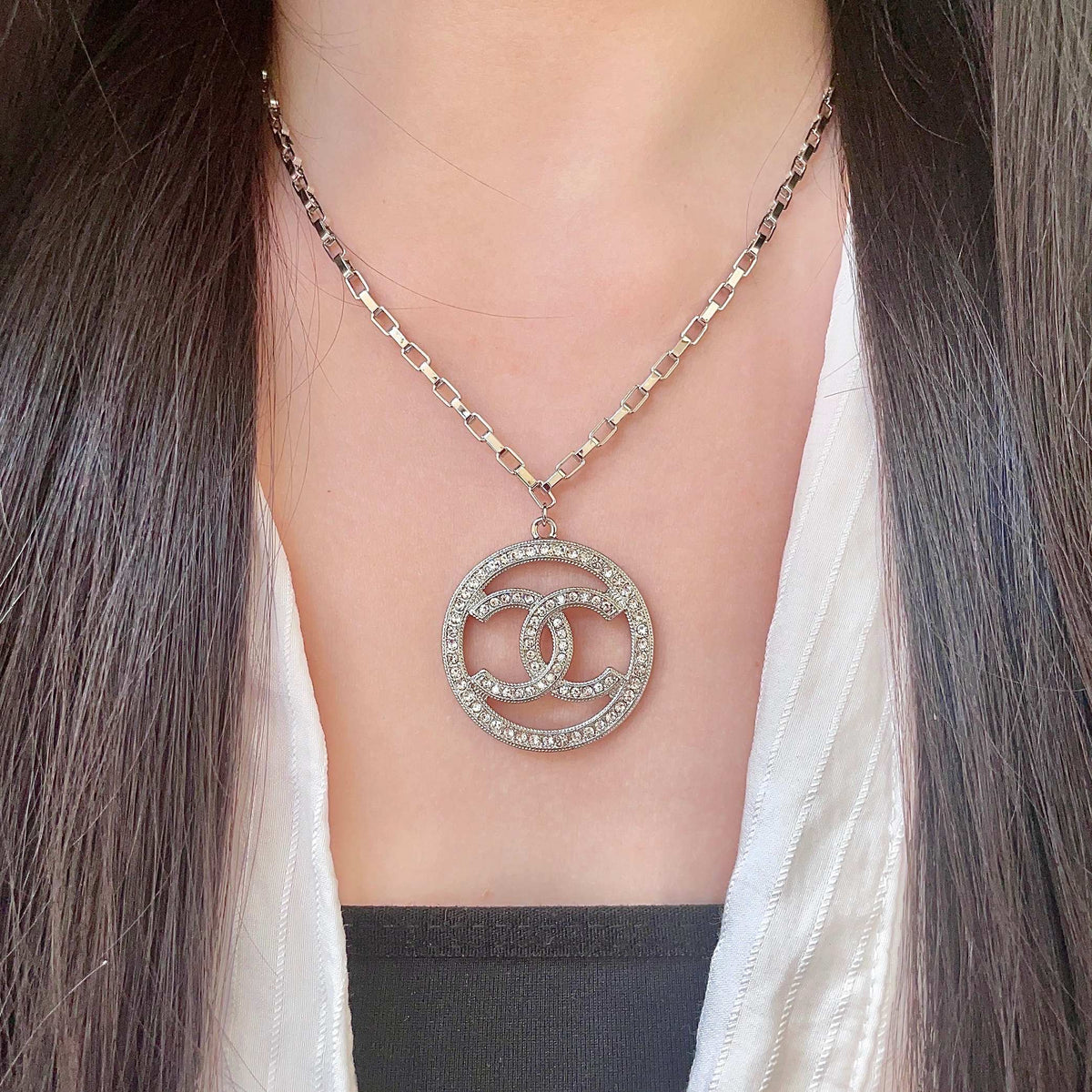 Double-C Emblem Crystal-Accent Pendant Necklace – Design 010 detail view