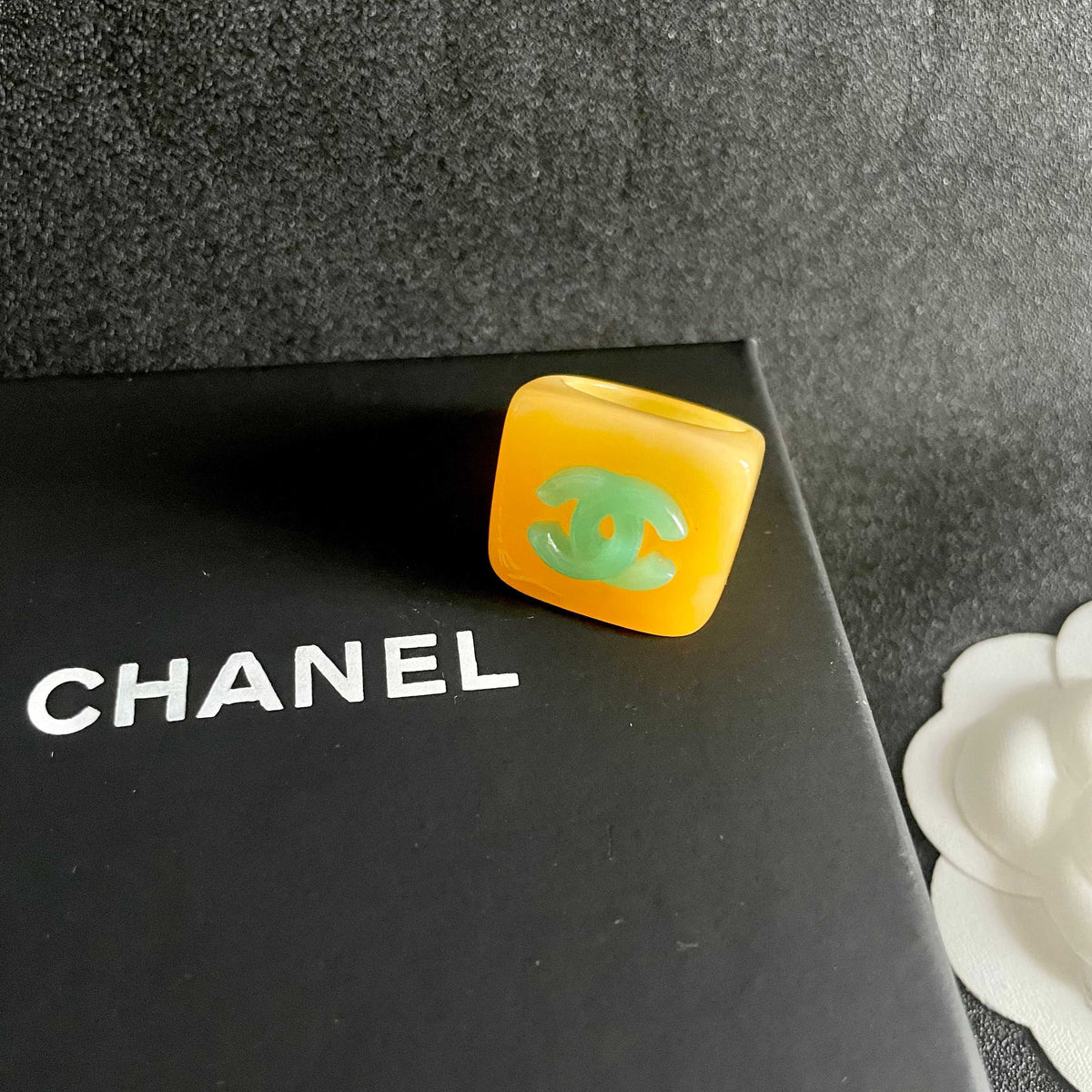 Double-C Emblem Statement Ring in Polished Metal-Tone – Design 001 detail view