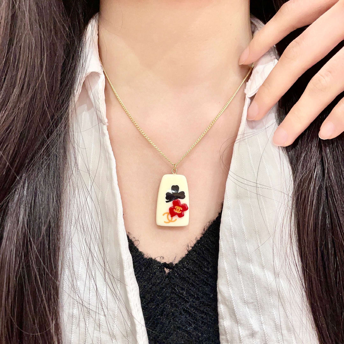 Camellia Pendant Necklace in Polished Metal-Tone – Camellia Detail – Design 020 main product view