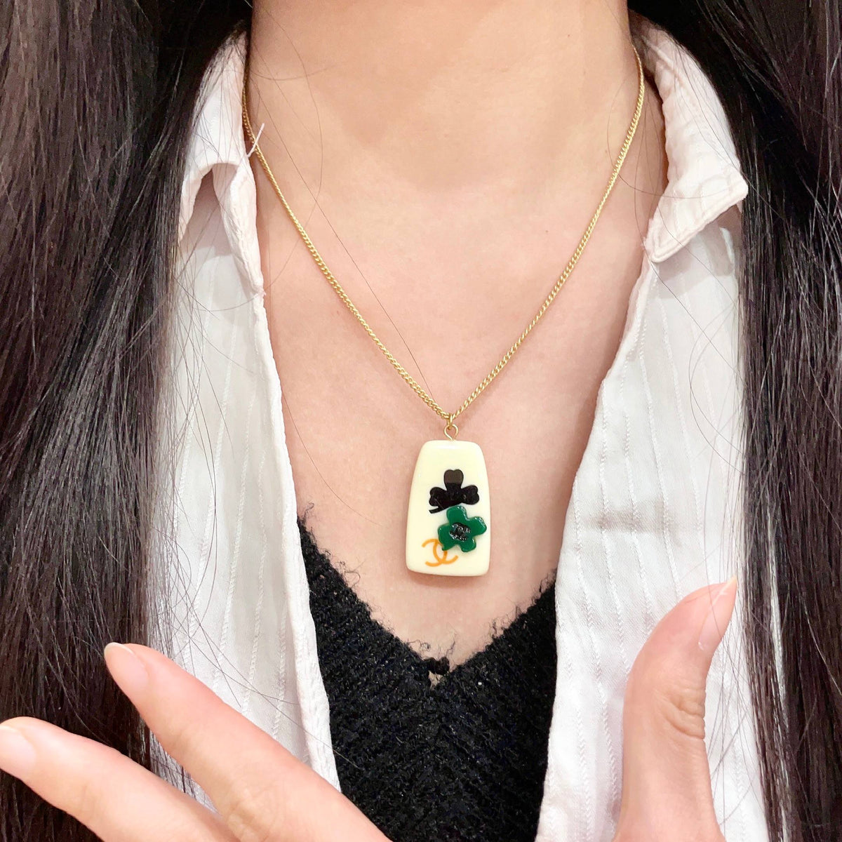 Camellia Pendant Necklace in Polished Metal-Tone – Camellia Detail – Design 018 front product view