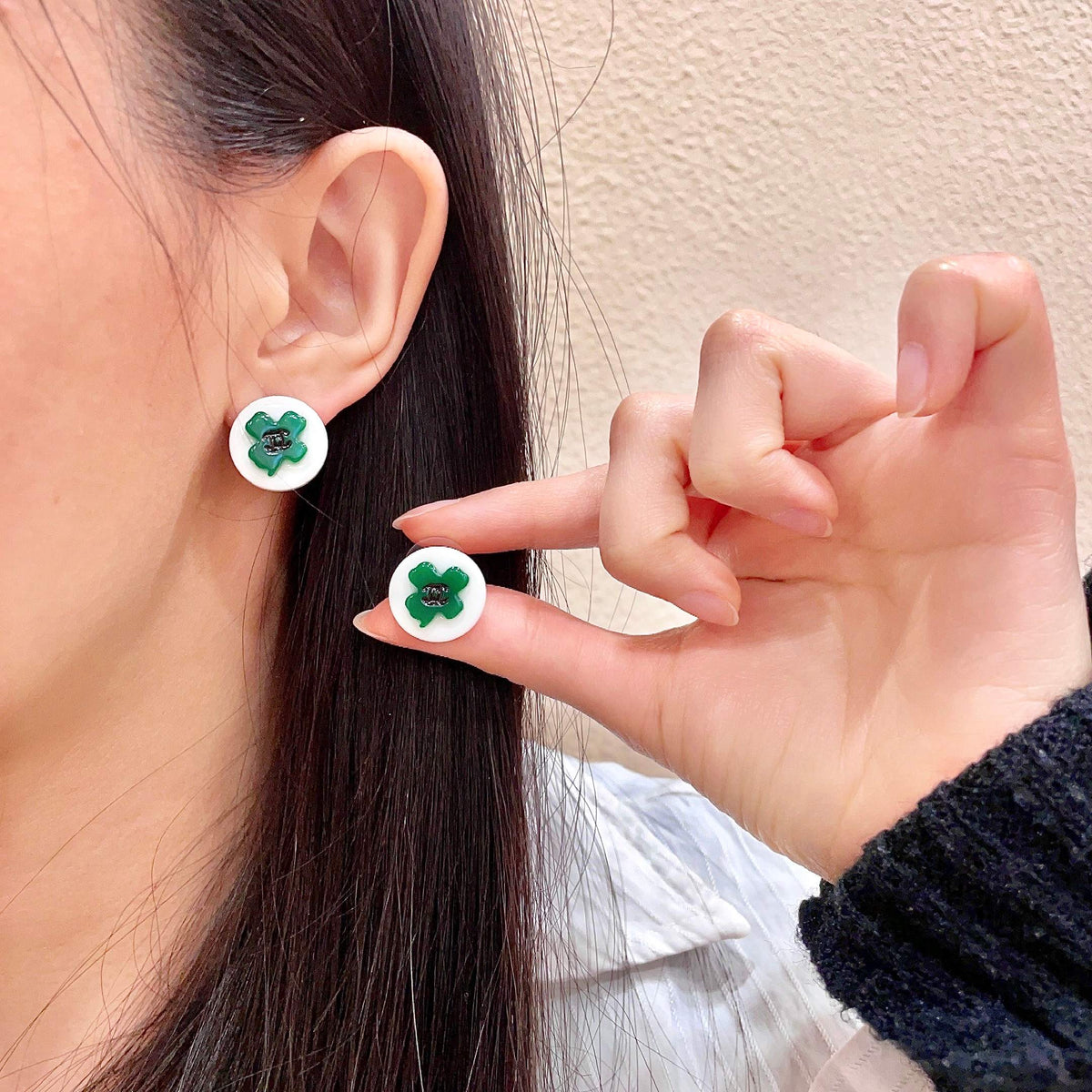 Camellia Stud Earrings in Polished Metal-Tone – Camellia Detail – Design 043 main product view