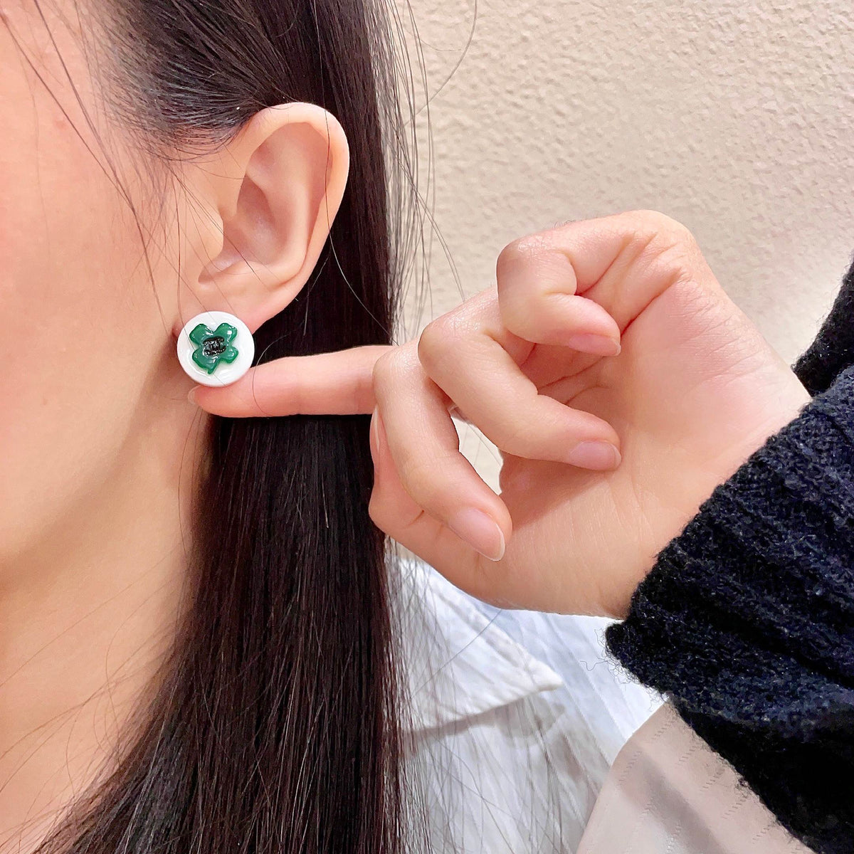 Camellia Stud Earrings in Polished Metal-Tone – Camellia Detail – Design 043 front product view