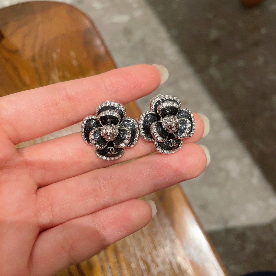 Double-C Emblem Crystal-Accent Stud Earrings – Design 032 side detail