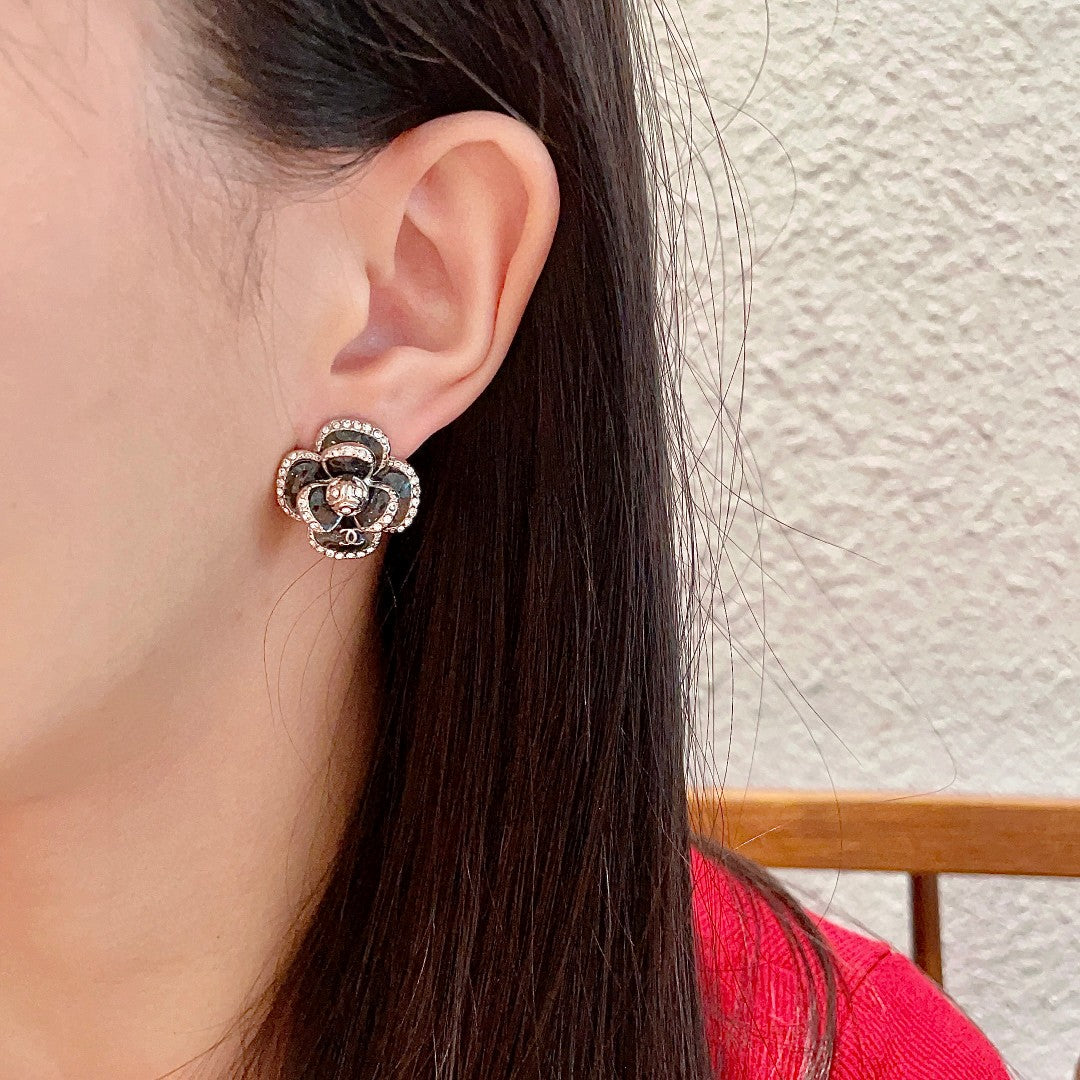 Double-C Emblem Crystal-Accent Stud Earrings – Design 032 detail view