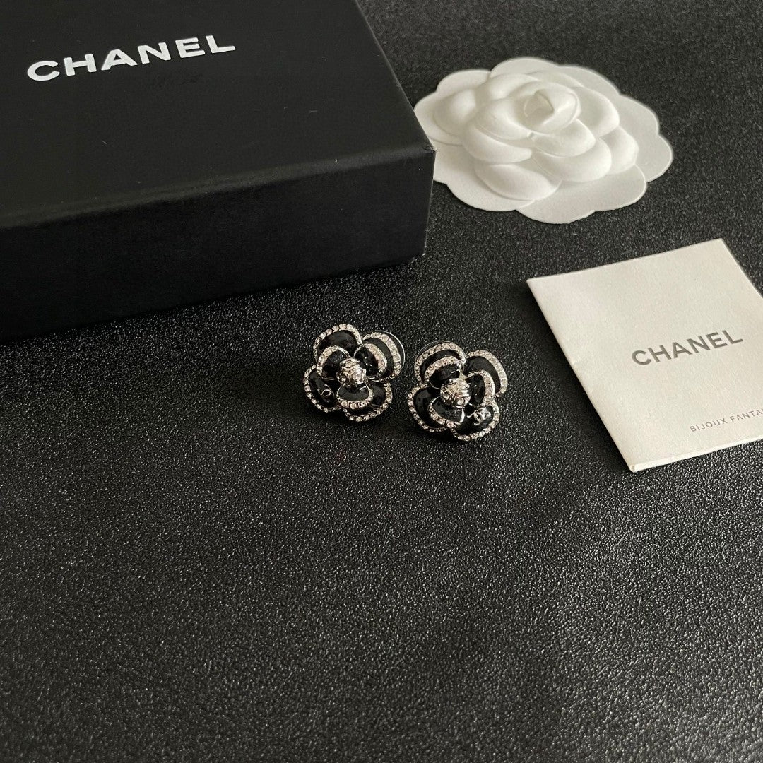 Double-C Emblem Crystal-Accent Stud Earrings – Design 032 styled product view