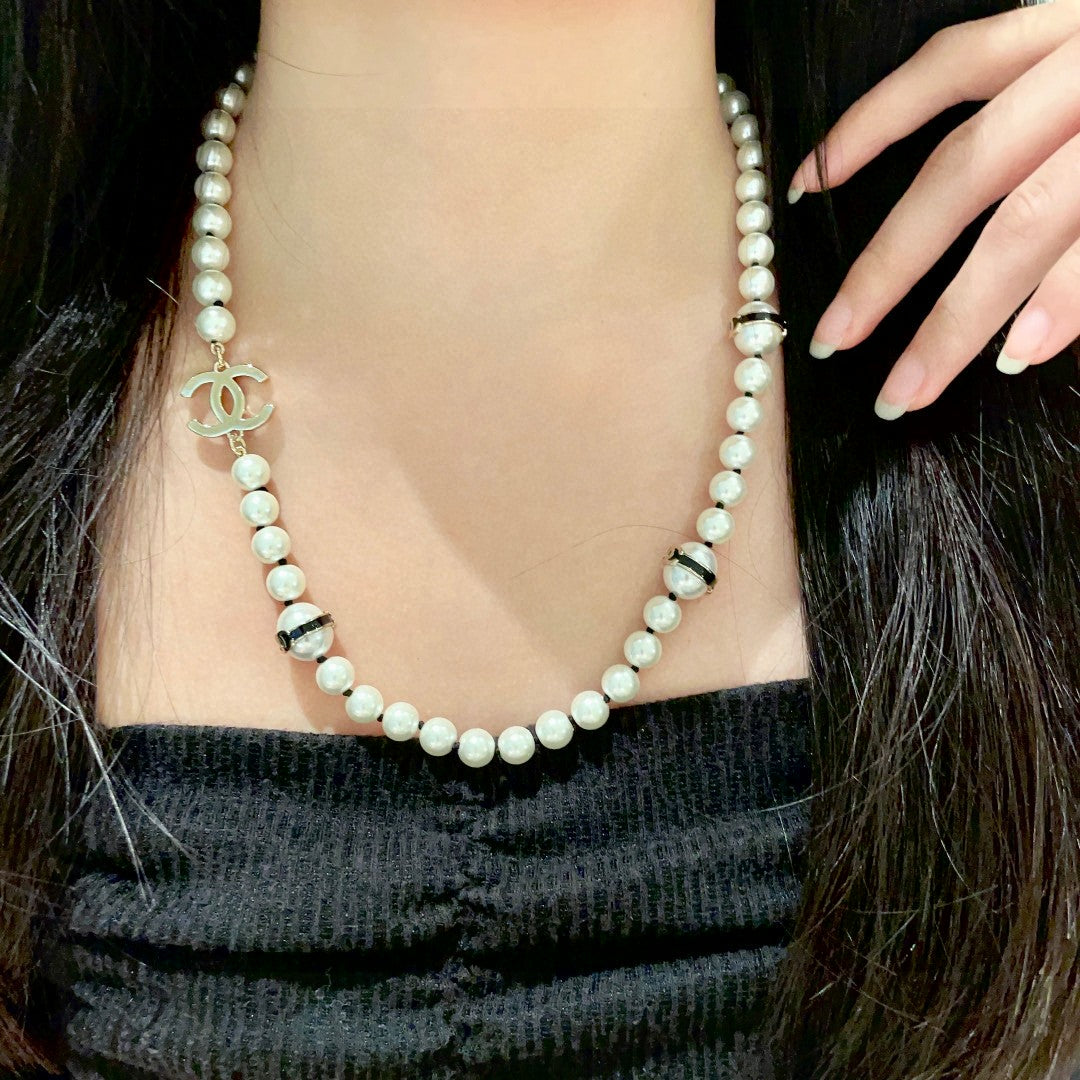 Double-C Emblem Pearl-Detail Pendant Necklace – Pearl Detail – Design 007 main product view