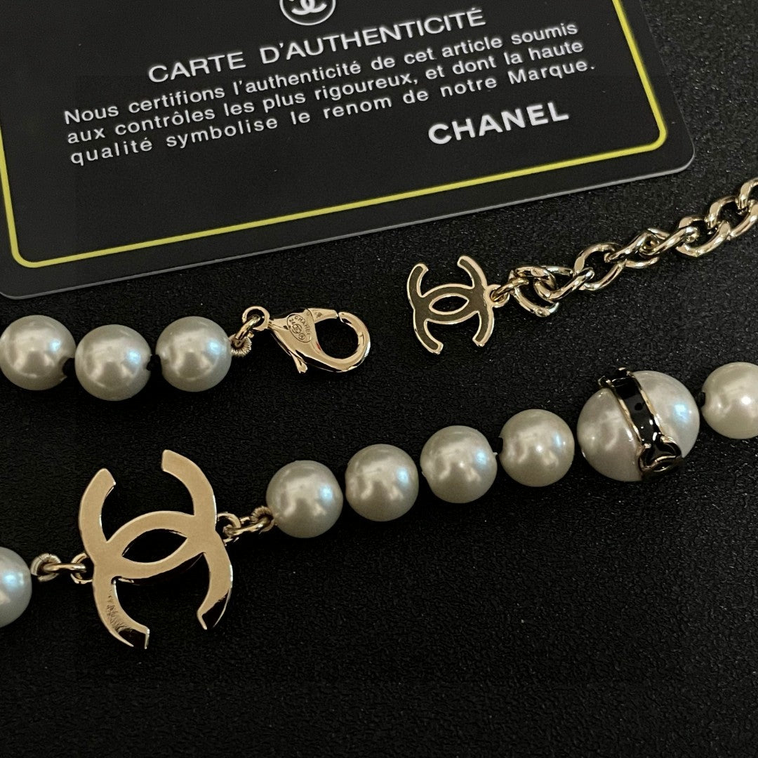 Double-C Emblem Pearl-Detail Pendant Necklace – Pearl Detail – Design 007 front product view