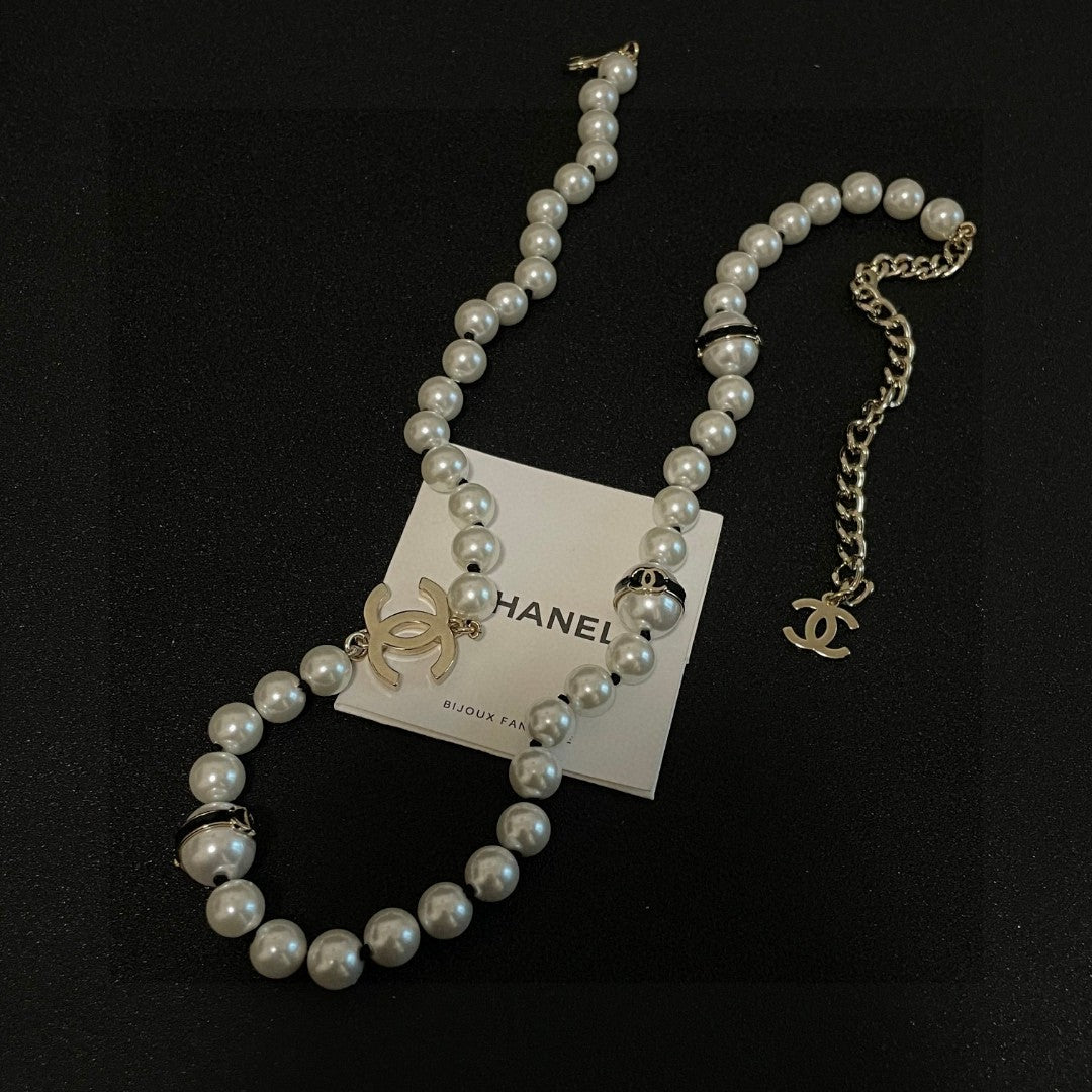 Double-C Emblem Pearl-Detail Pendant Necklace – Pearl Detail – Design 007 main product view