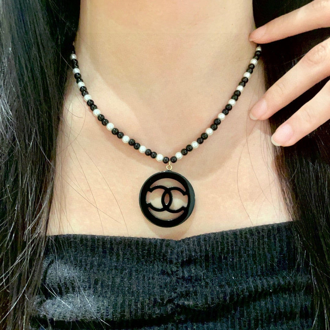 Double-C Emblem Pearl-Detail Pendant Necklace – Pearl Detail – Design 006 main product view
