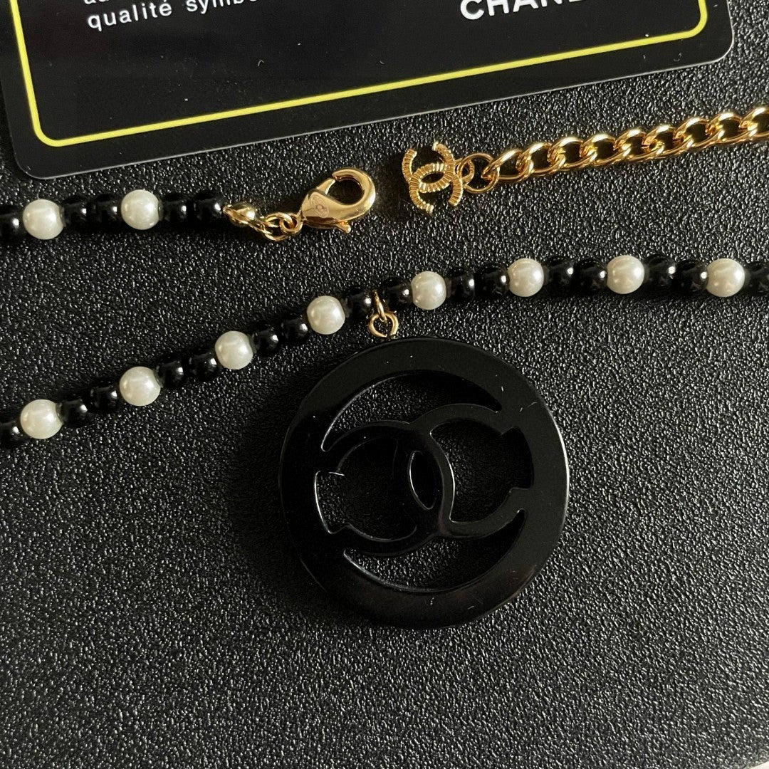 Double-C Emblem Pearl-Detail Pendant Necklace – Pearl Detail – Design 006 main product view