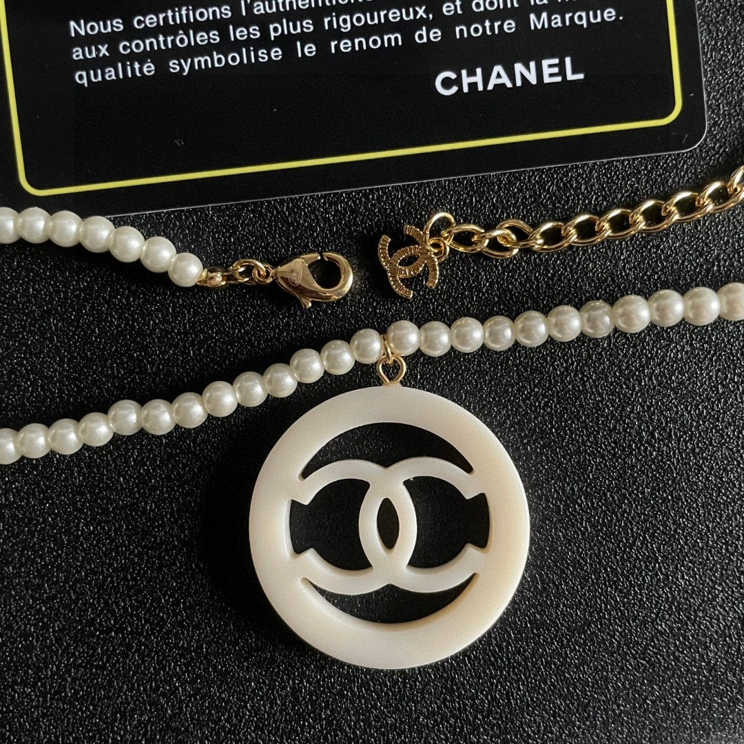 Double-C Emblem Pearl-Detail Pendant Necklace – Pearl Detail – Design 005 main product view