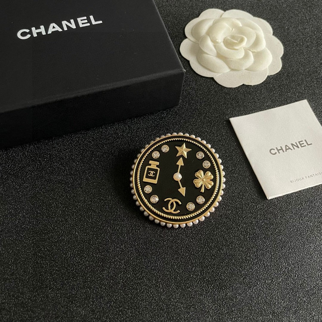 Double-C Emblem Brooch in Polished Metal-Tone – Design 003 styled product view