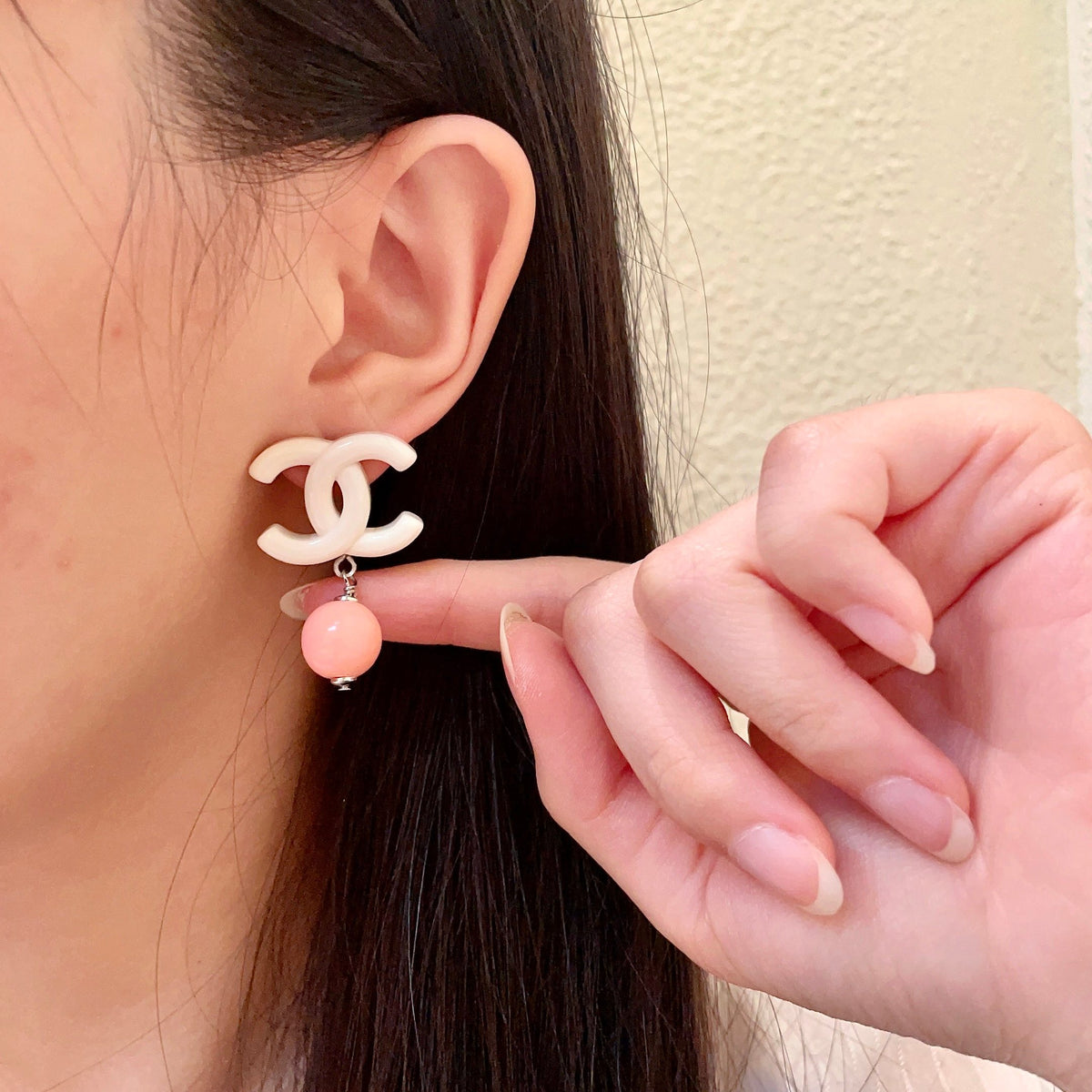 Double-C Emblem Pearl-Detail Statement Earrings – Pearl Detail – Design 004 front product view