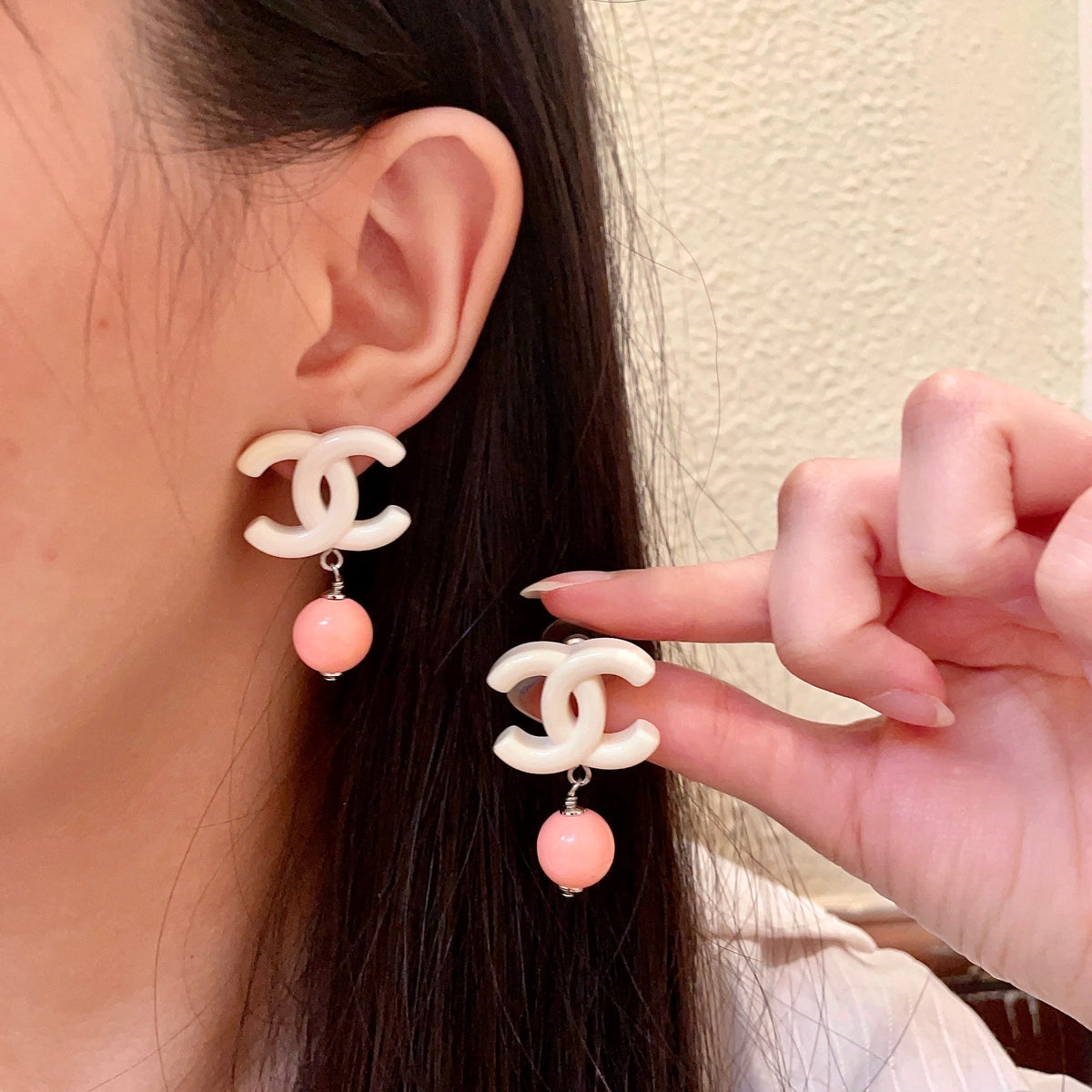 Double-C Emblem Pearl-Detail Statement Earrings – Pearl Detail – Design 006 main product view