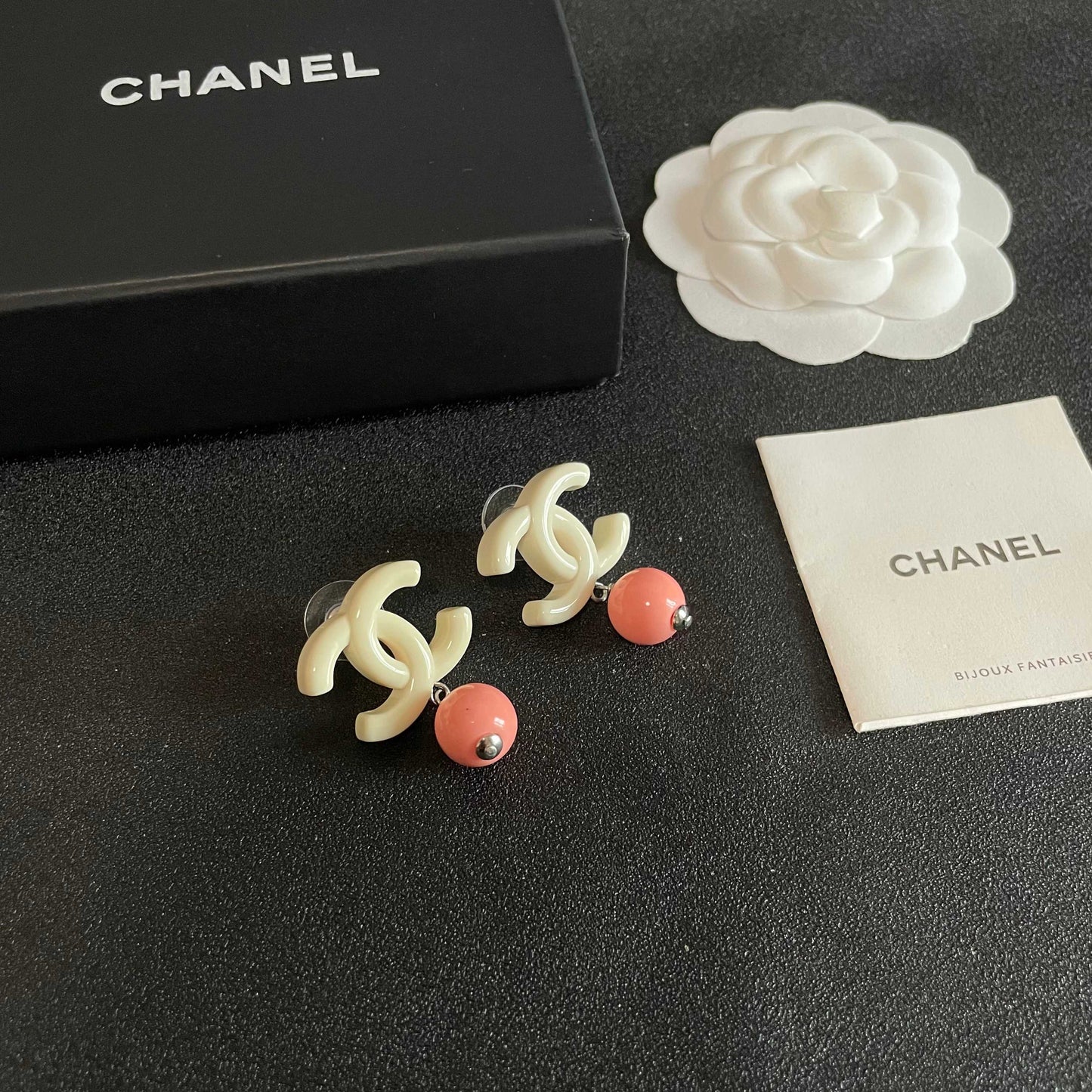 Double-C Emblem Pearl-Detail Statement Earrings – Pearl Detail – Design 004 styled product view