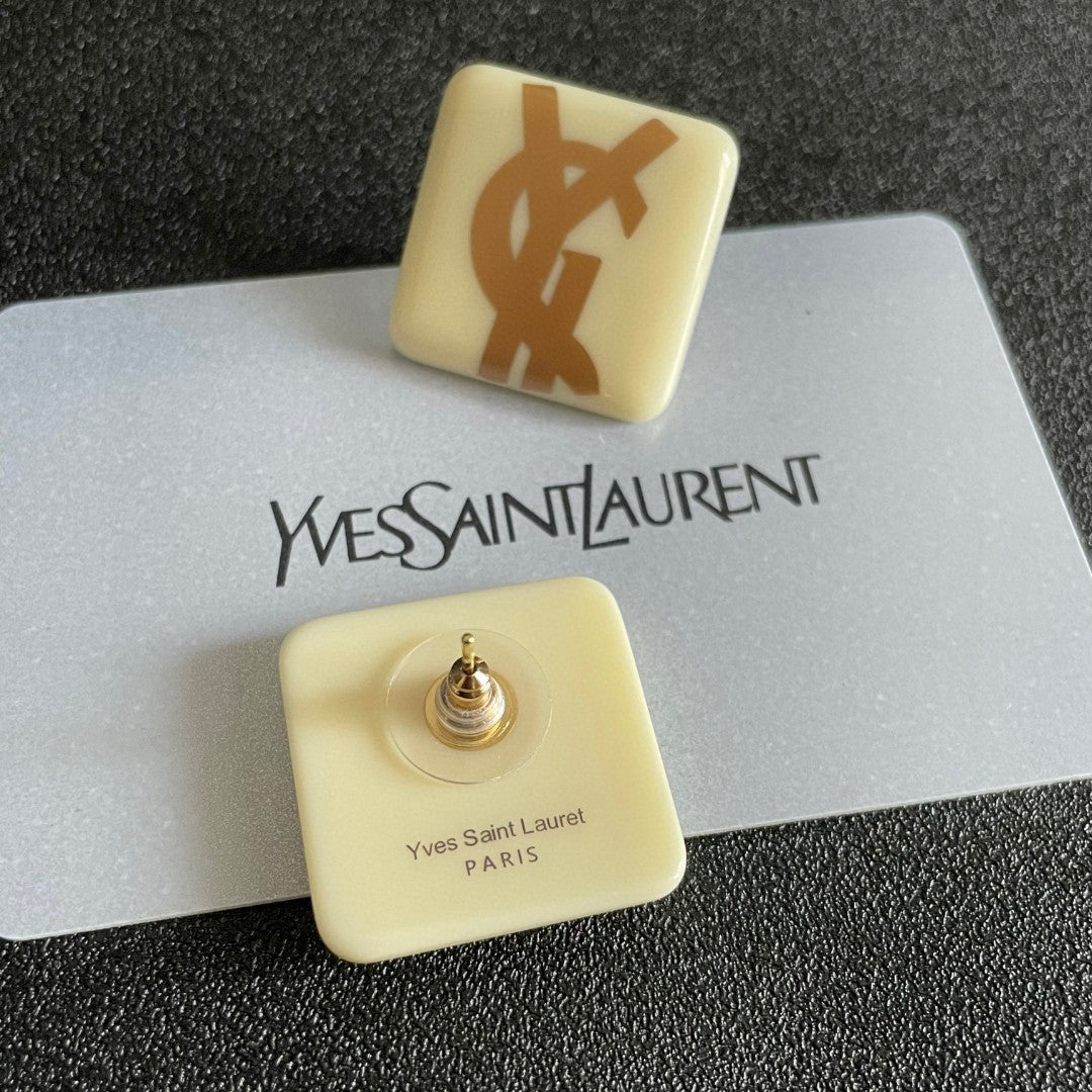 Letter Emblem Stud Earrings in Polished Metal-Tone – Design 018 main product view